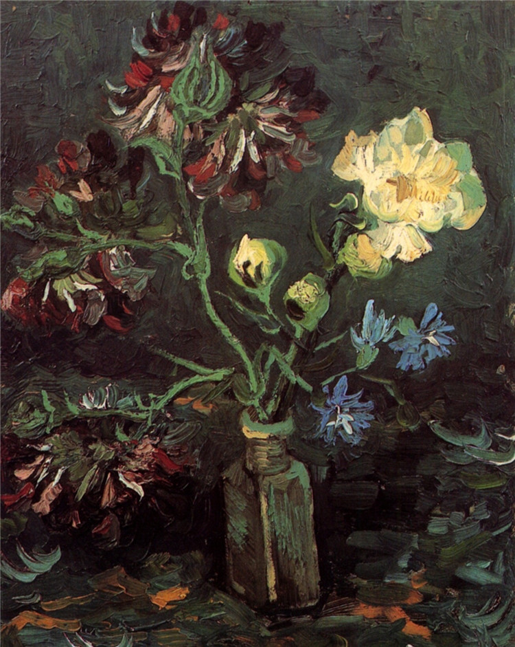 Vase With Myosotis And Peonies Van Gogh Oil Painting